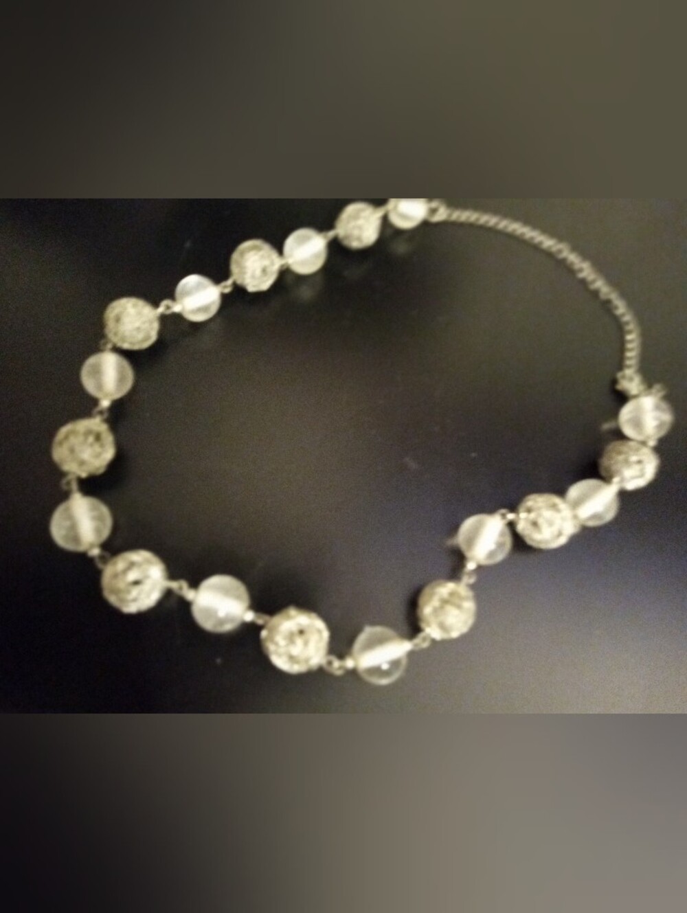 Art Deco Glass Bead And Silver "Pools of Light" Necklace.